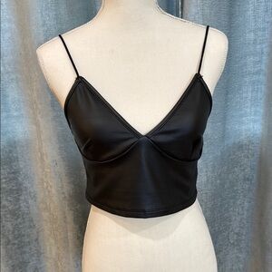 Black Faux Leather Crop Top